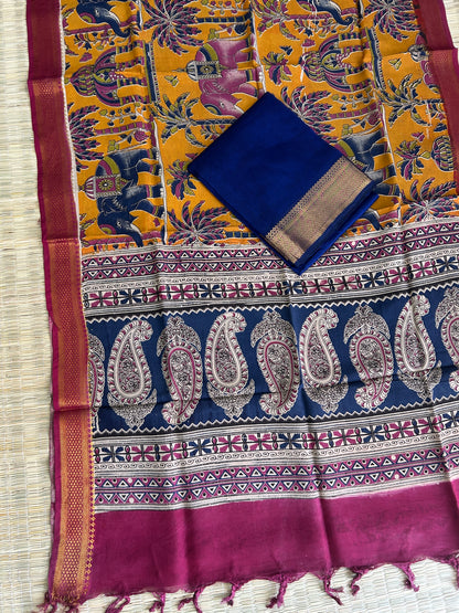 Mangalagiri Silk Dress Material with Kalamkari silk dupatta