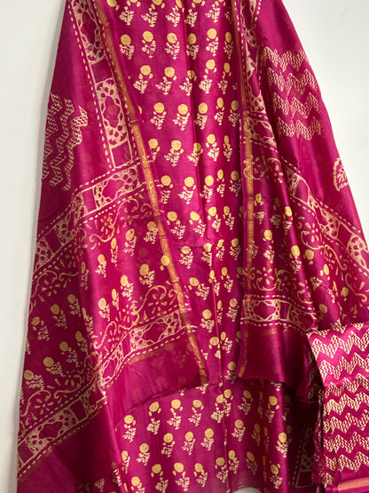 Chanderi 4 ply Silk Hand Blockprint Dress Material