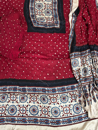 Ajrakh Bandhani Modal Silk Dress Material