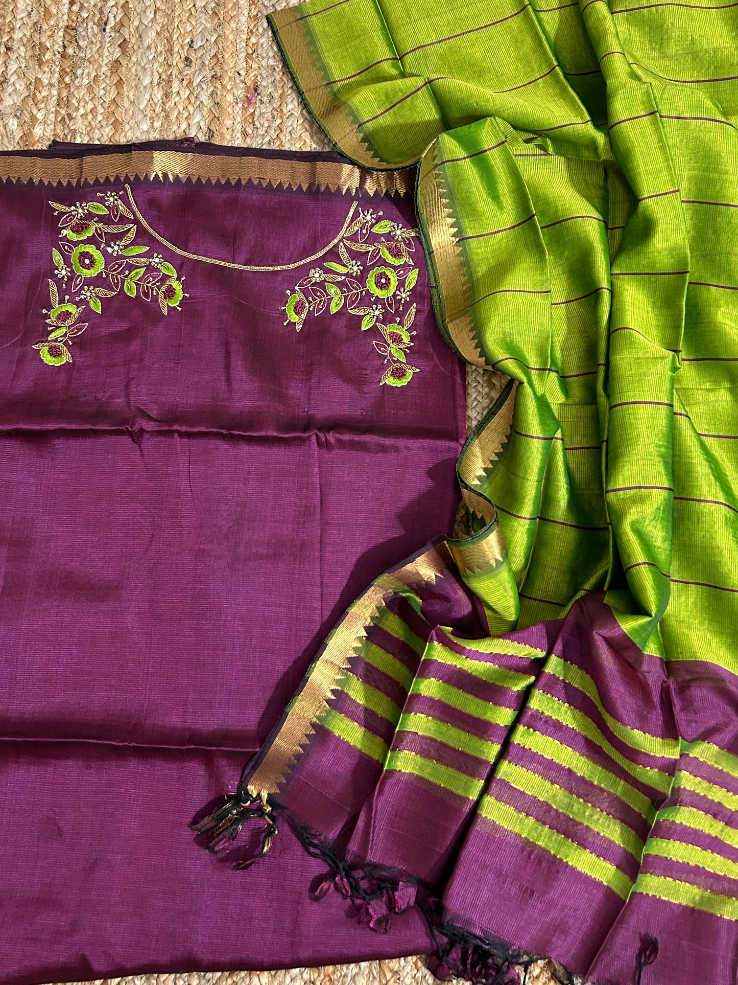 Mangalagiri Silk Dress Material with Maggam Handwork