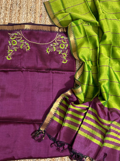 Mangalagiri Silk Dress Material with Maggam Handwork