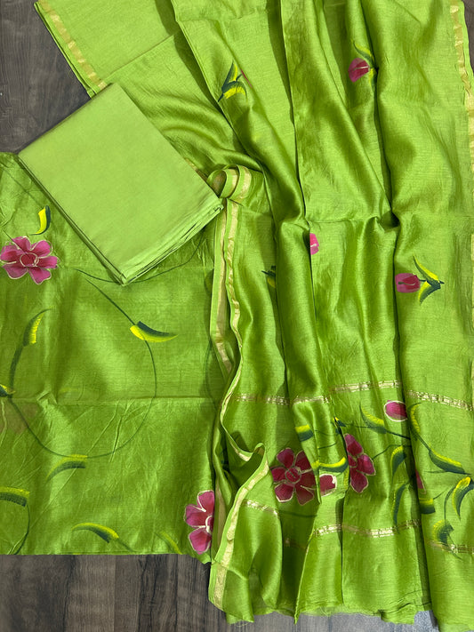 Hand Painted Chanderi Silk Cotton Dress Material