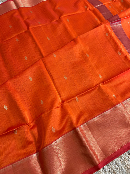 Orange Maheshwari Silk Cotton Handloom Saree with Blouse