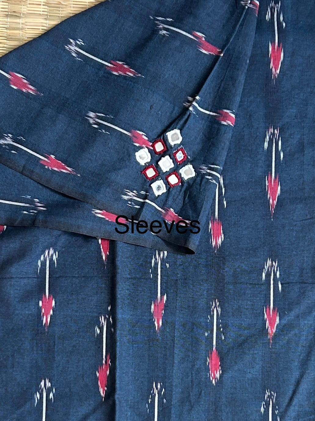 Mirror Work Ikat Cotton Unstitched Kurti