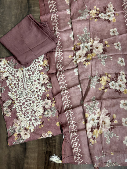 Embroidered Rayon Cotton Dress Material