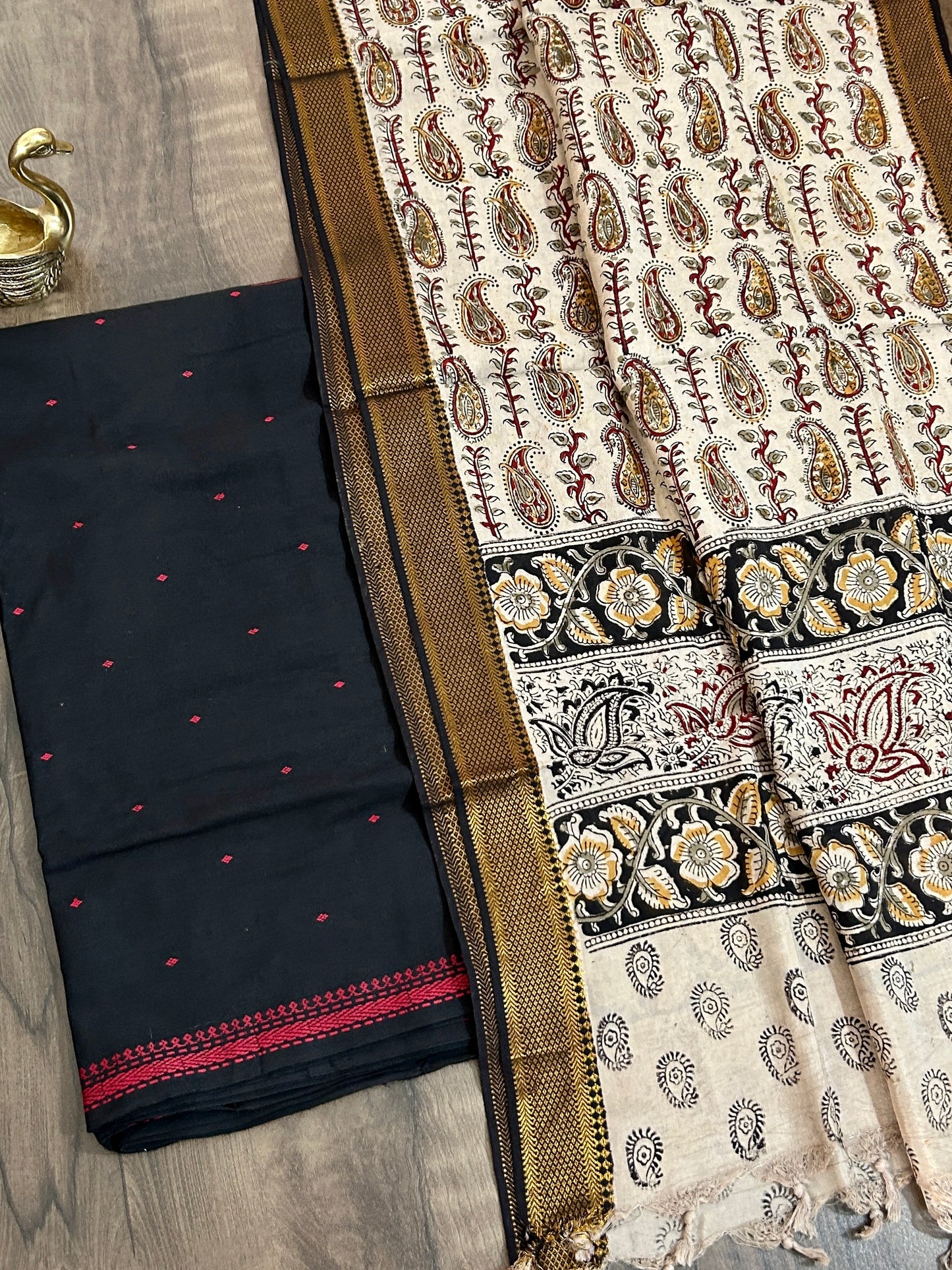 Handloom Cotton Dress Material with Kalamkari Silk Dupatta