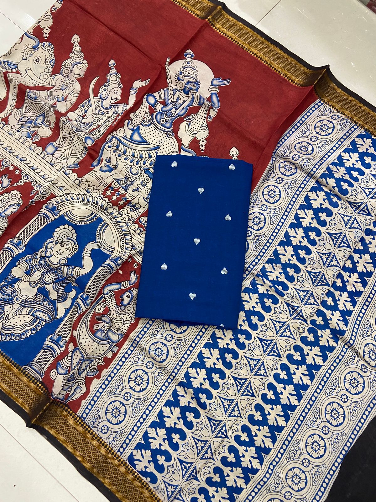 Handloom Cotton Dress Material with Kalamkari Silk Dupatta