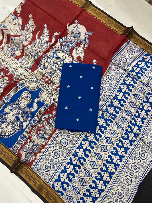 Handloom Cotton Dress Material with Kalamkari Silk Dupatta