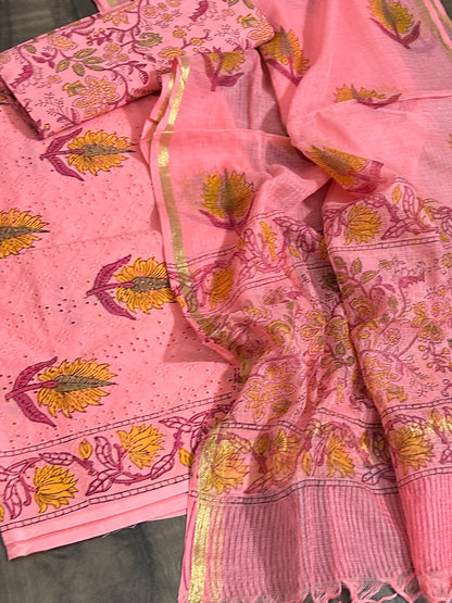 Hand BlockPrint Cotton Dress Material with Kota dupatta
