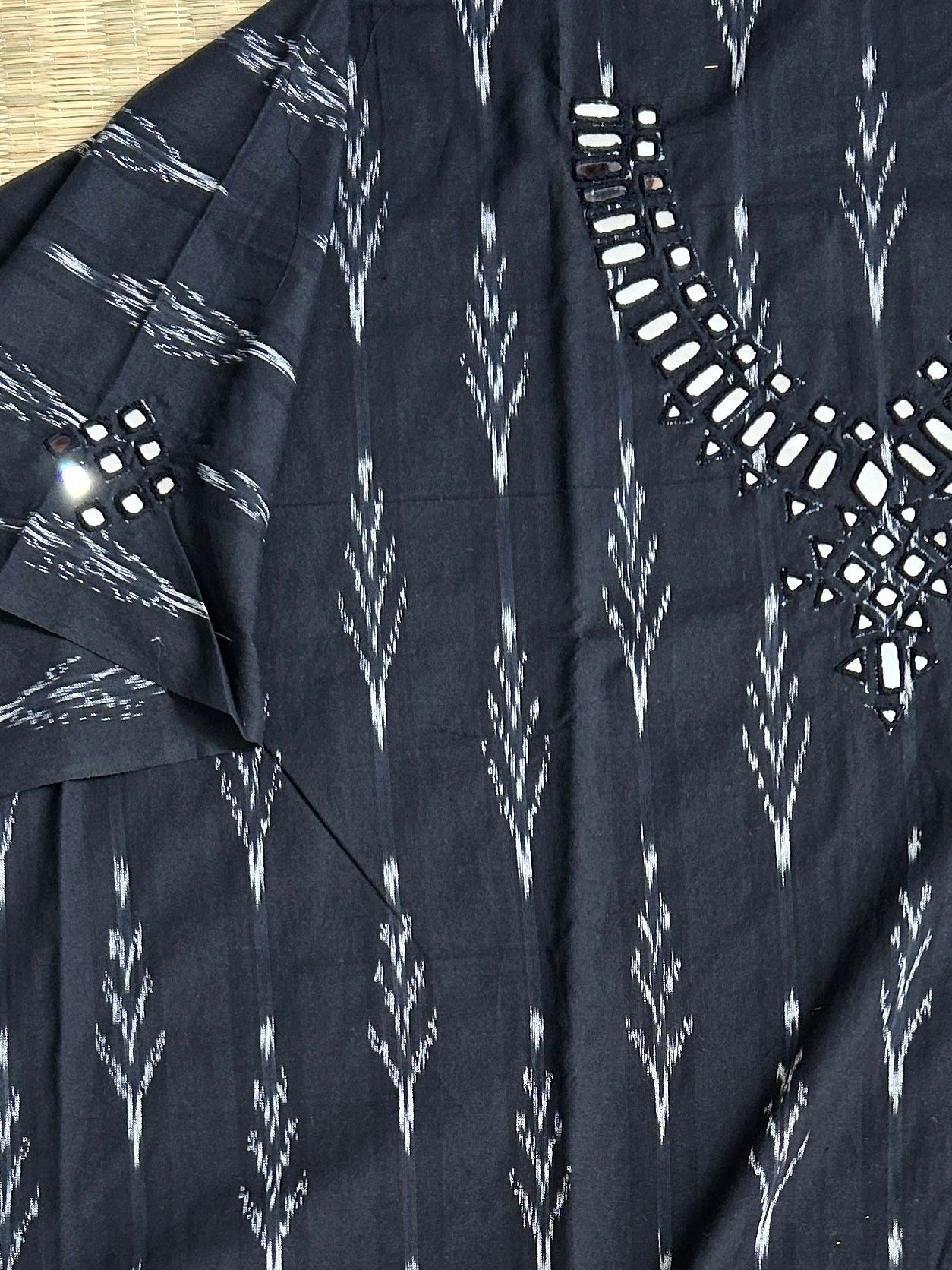Mirror Work Ikat Cotton Unstitched Kurti