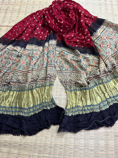 Pure Gajji Silk Bandhej Kalamkari Dupatta (D30)