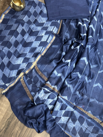 Needle Shibori Chanderi Silk Cotton Dress Material with Shantoon Bottom