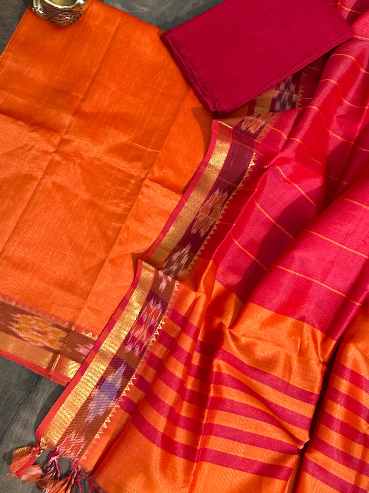 Orange Red Mangalagiri Silk Dress Material