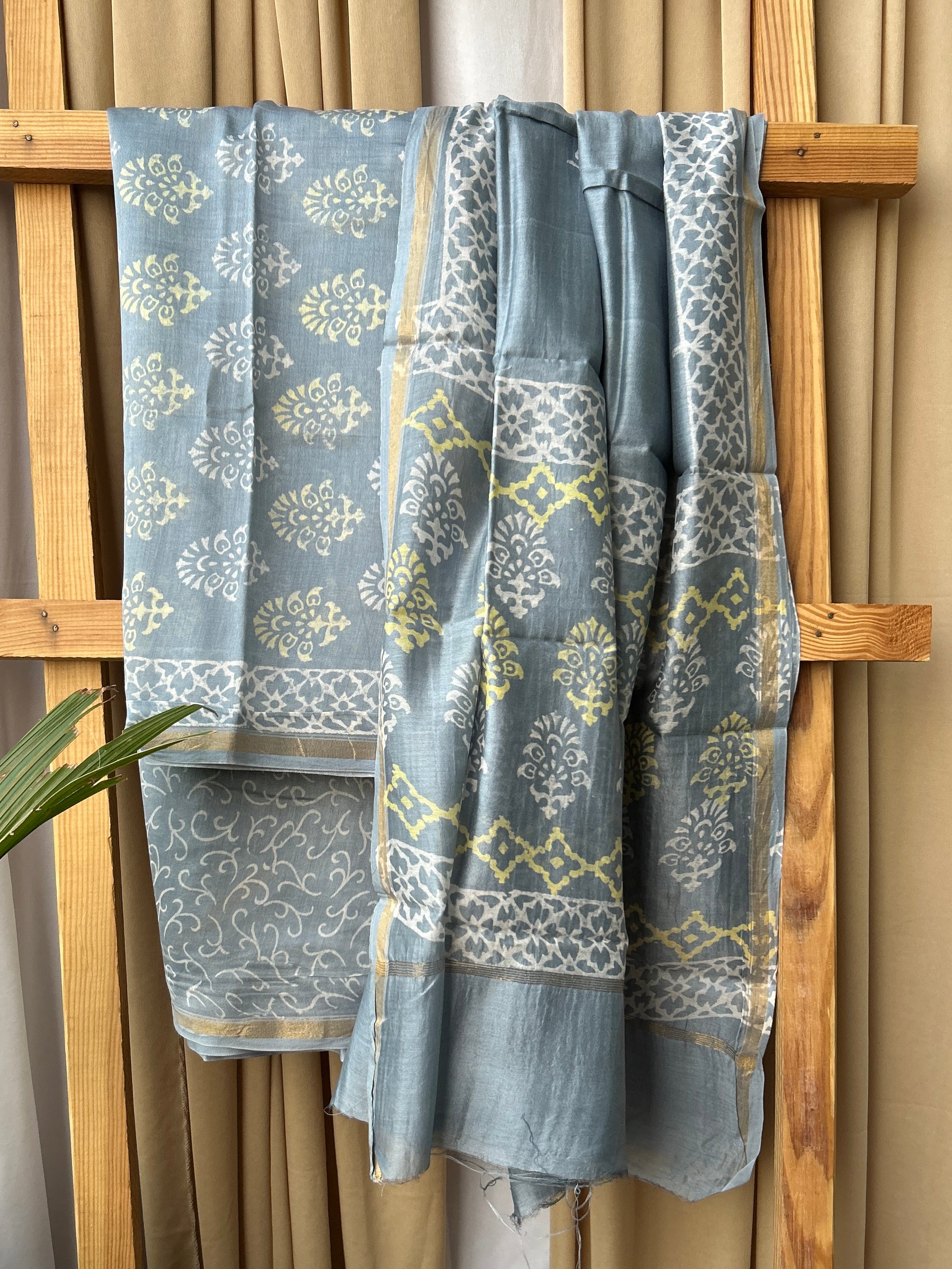 Chanderi Pure Silk Cotton Hand Blockprint Dress Material