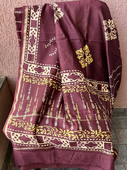 Chanderi 4 ply Pure Silk Cotton Hand Blockprint Dress Material