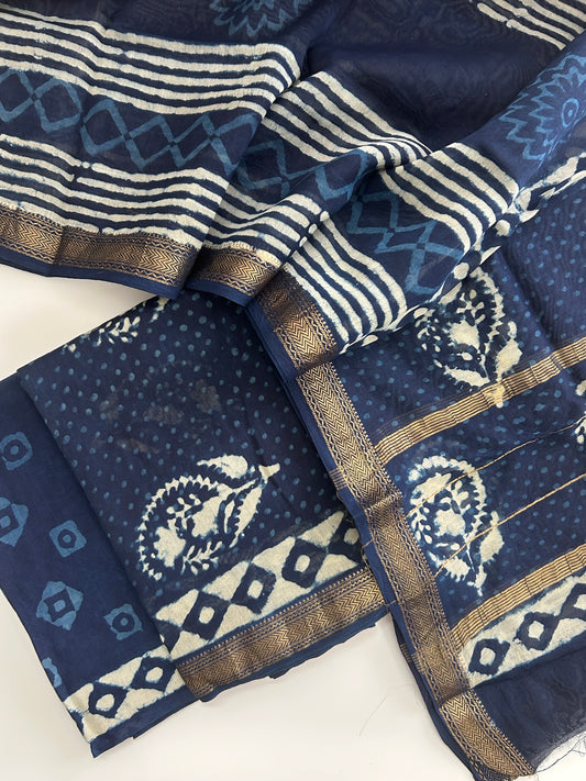 Maheshwari Silk Cotton Hand Blockprinted Dress Material