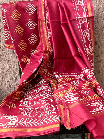 Chanderi 4 ply Pure Silk Cotton Hand Blockprint Dress Material