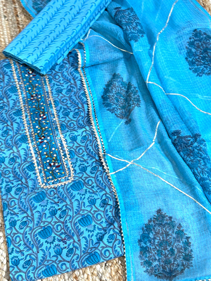 Hand BlockPrint Cotton Dress Material with Kota Doriya Dupatta *