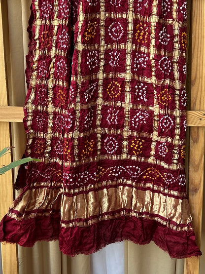 Brown Bandhej Garchola Pure Gajji Silk Dupatta