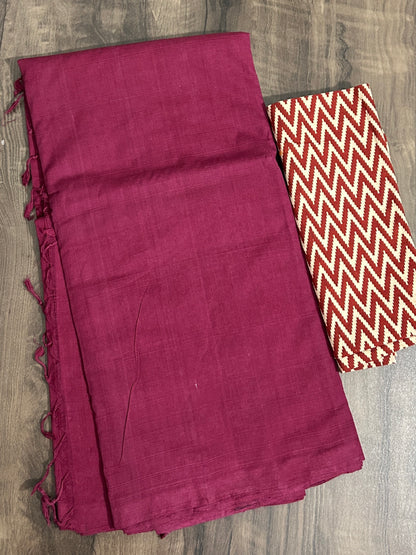 Mangalagiri Hand-Woven Cotton Saree with 2 Blouses #