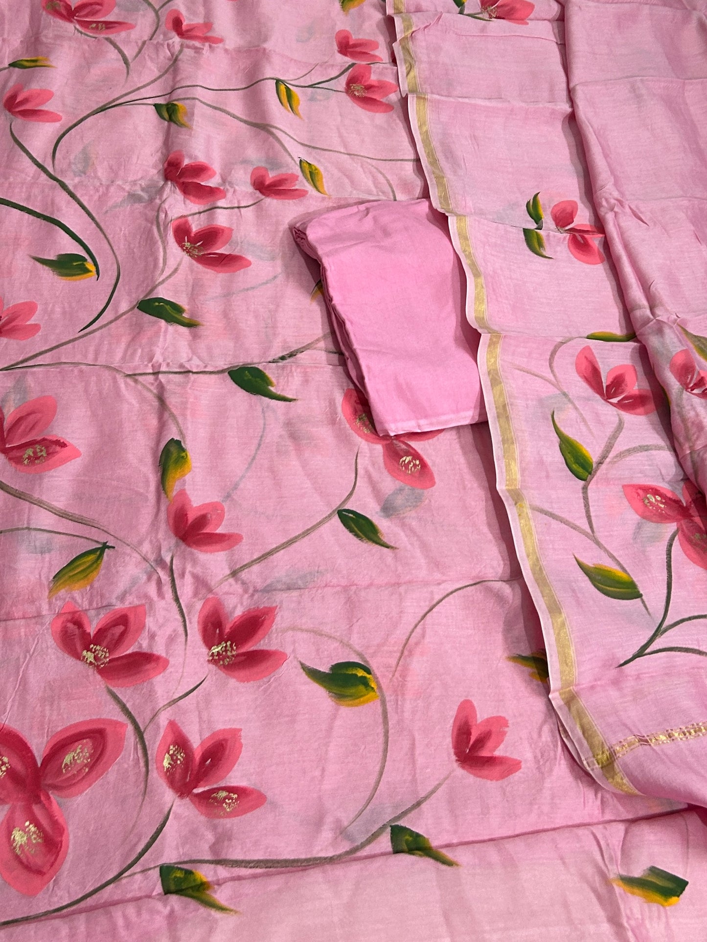 Hand Painted Chanderi Silk Cotton  Dress Material