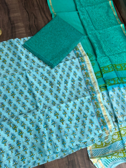 Hand Block Print Chanderi Silk Cotton Dress Material