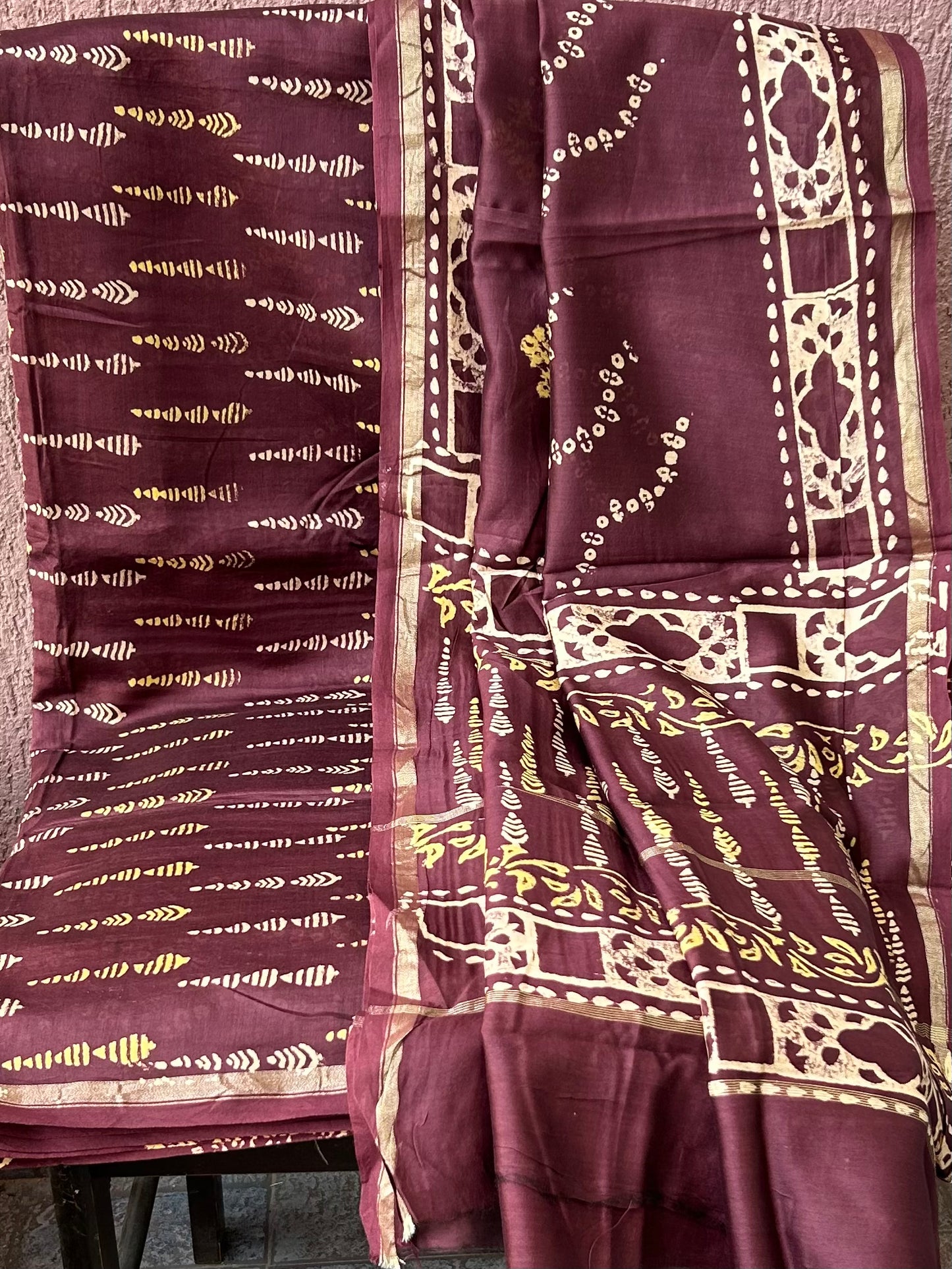 Chanderi 4 ply Pure Silk Cotton Hand Blockprint Dress Material