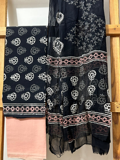 Cotton BlockPrint Dress Material with Chiffon Dupatta