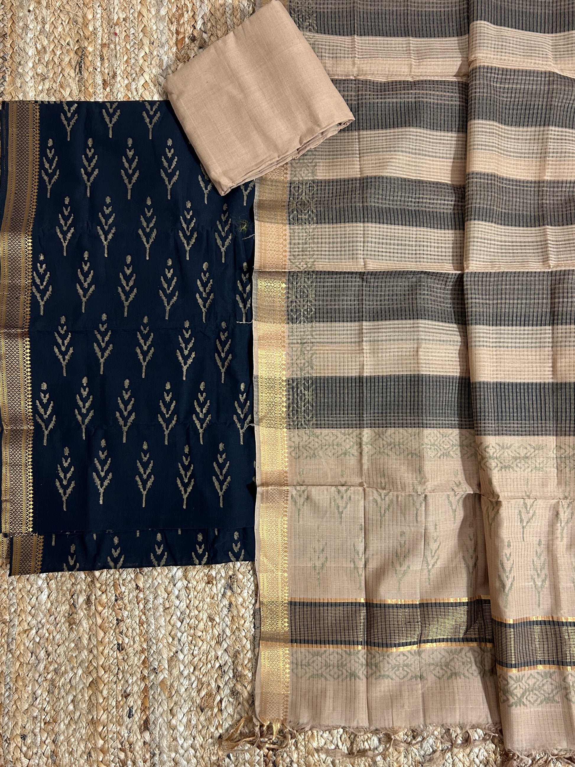 Hand Block Printed Mangalagiri Cotton Dress Material