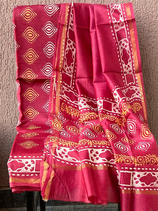 Chanderi 4 ply Pure Silk Cotton Hand Blockprint Dress Material