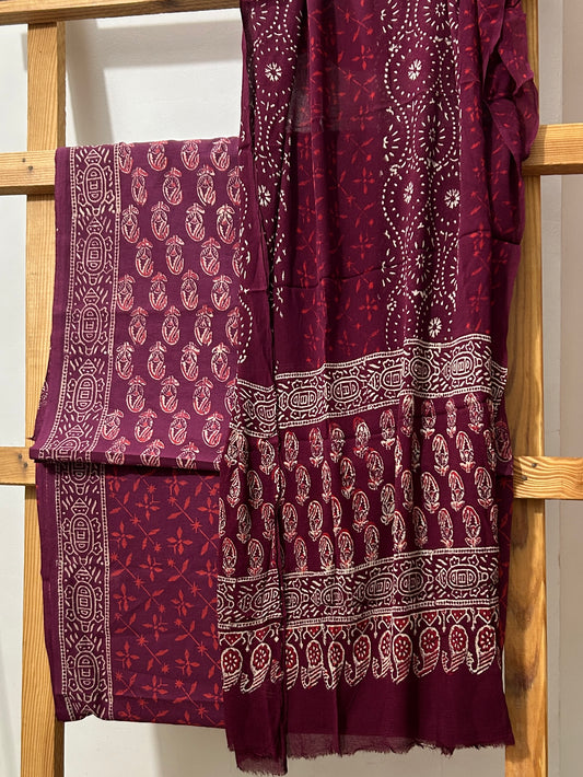 Hand BlockPrint Cotton Dress Material with Chiffon Dupatta