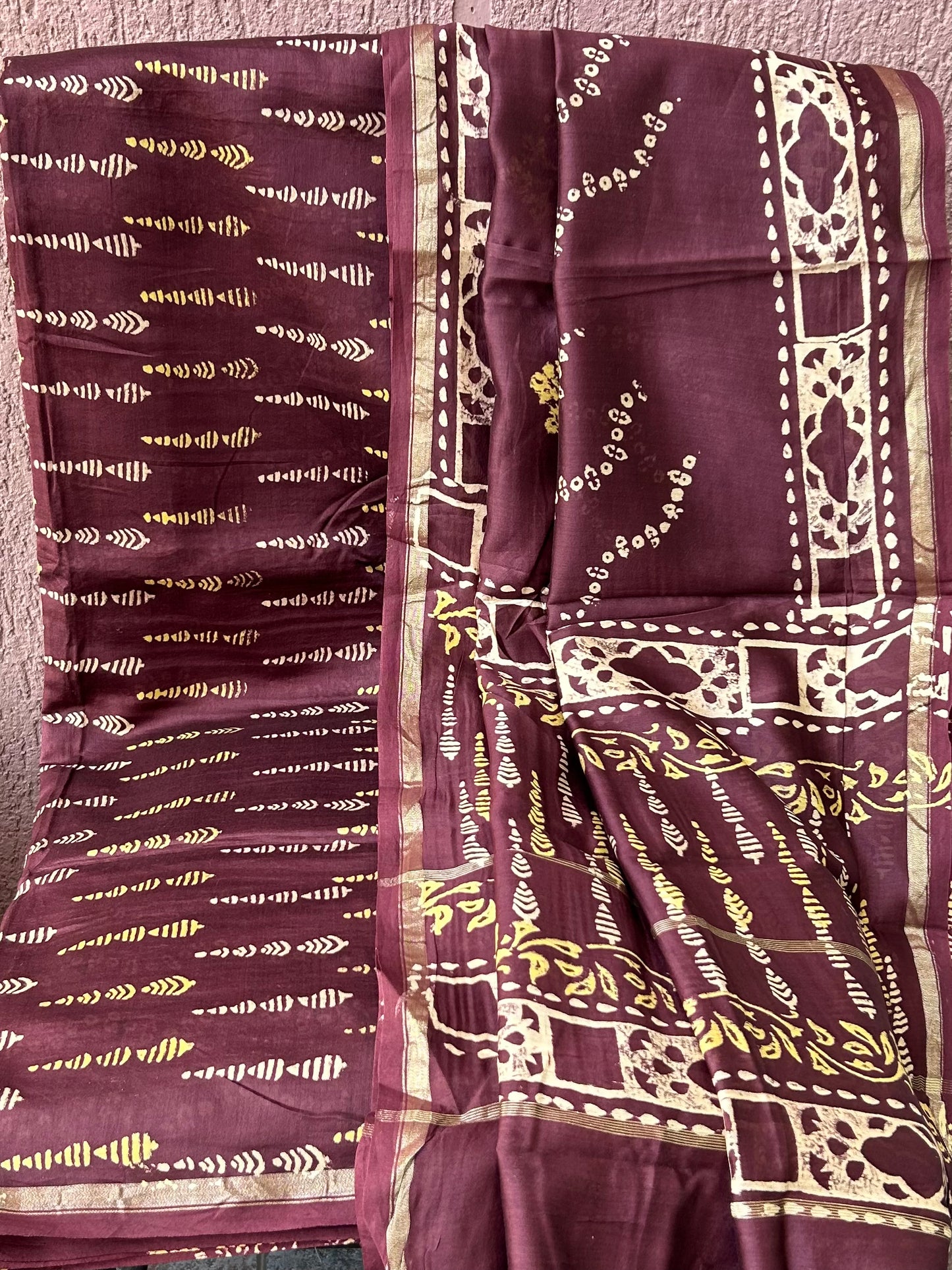 Chanderi 4 ply Pure Silk Cotton Hand Blockprint Dress Material