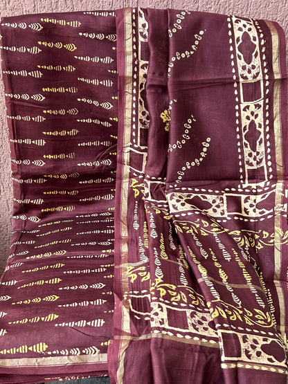 Chanderi 4 ply Pure Silk Cotton Hand Blockprint Dress Material