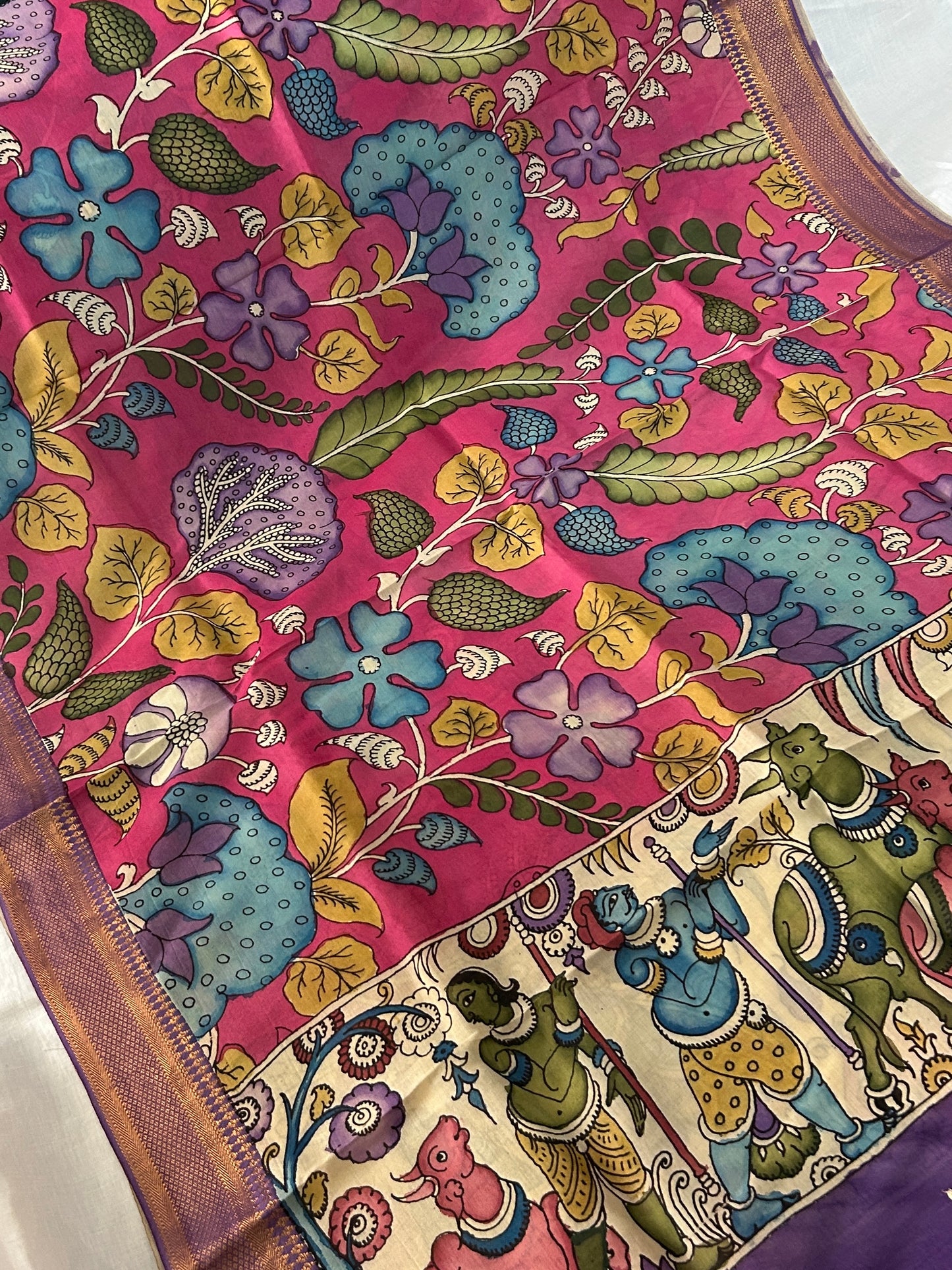 Kalamkari Hand Painted Silk Dupatta