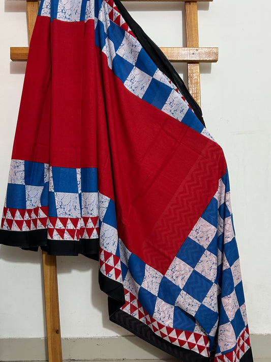 Hand BlockPrint Cotton Saree with Blouse