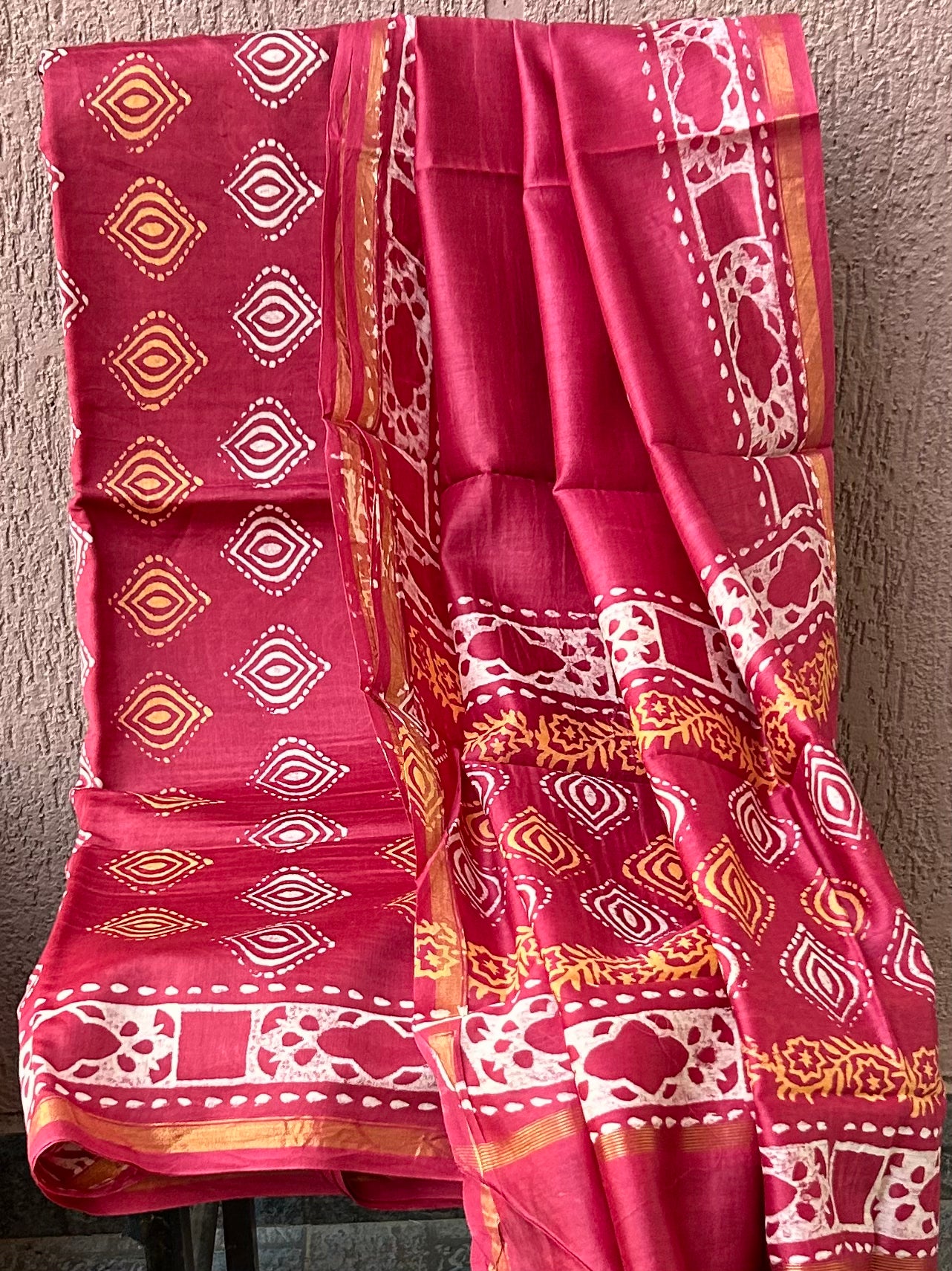 Chanderi 4 ply Pure Silk Cotton Hand Blockprint Dress Material