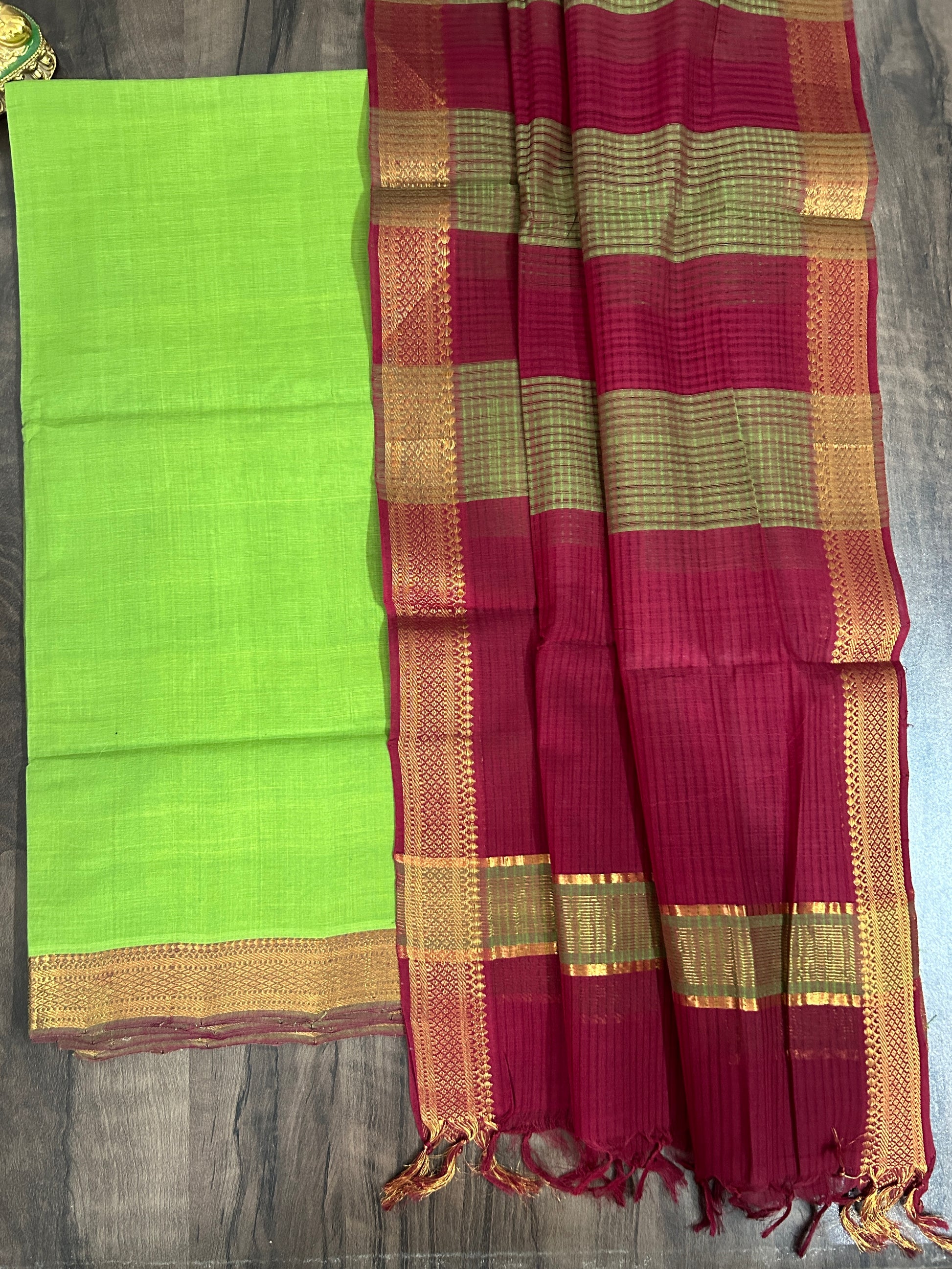mangalagiri cotton dress material with zari border Mangalagiri Pure Handloom Cotton Zari Border Dress Material Set (Unstiched)