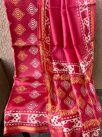 Chanderi 4 ply Pure Silk Cotton Hand Blockprint Dress Material