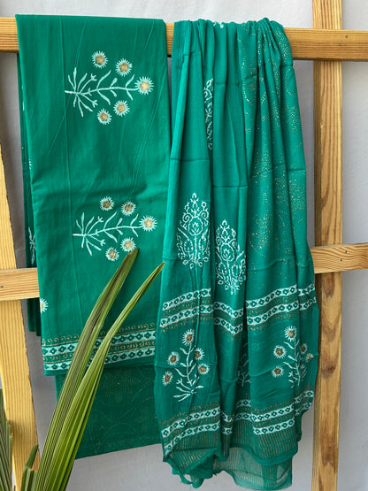 Cotton Hand Blockprinted Dress Material with Chiffon Dupatta