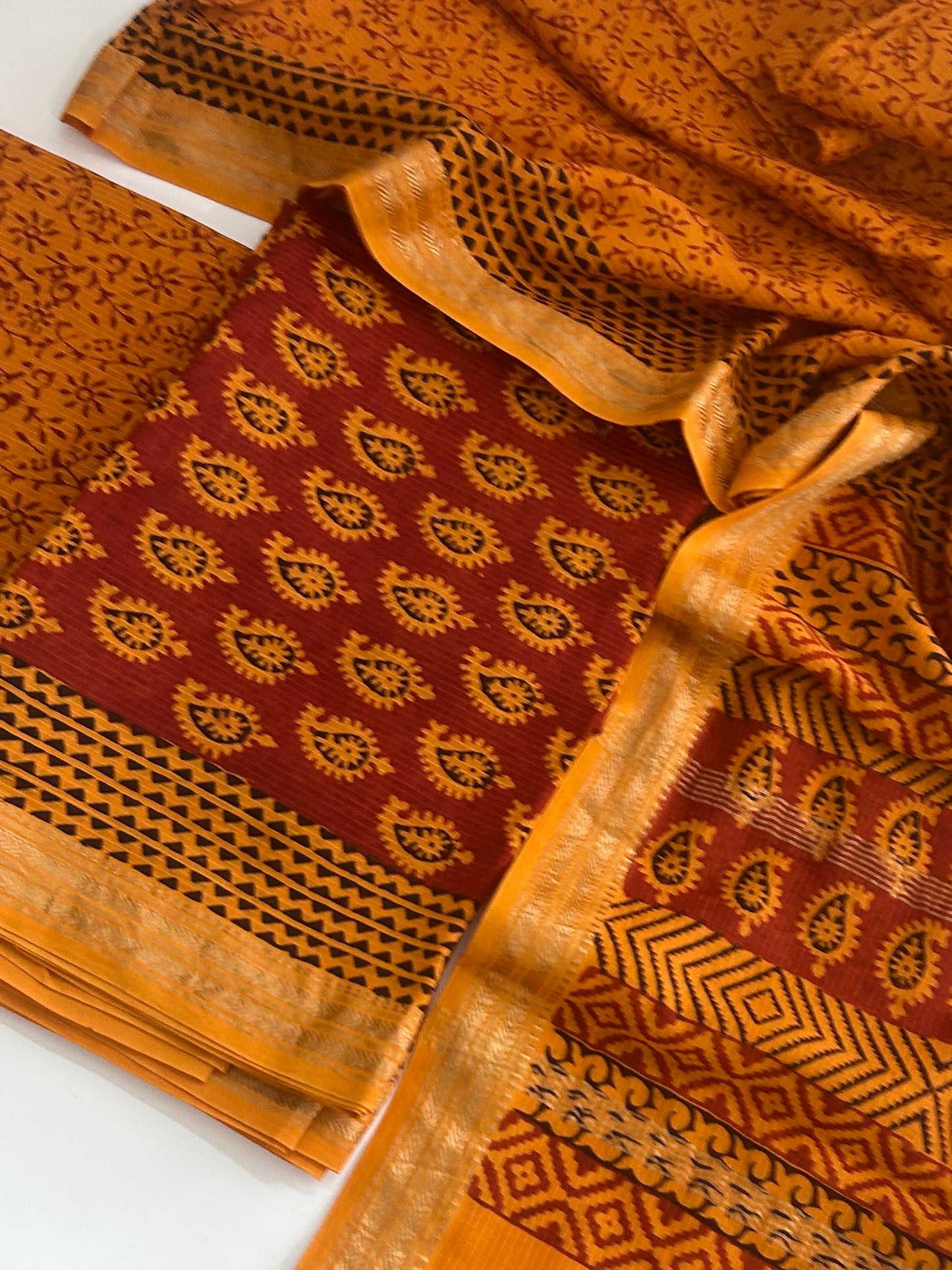 Bagh Print Maheshwari Silk Cotton Dress Material