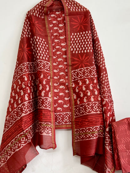 Hand BlockPrint Chanderi Silk Cotton Dress Material