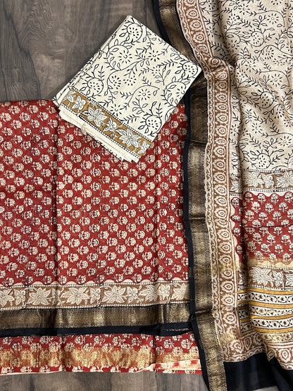 Hand BlockPrint Maheshwari Silk Cotton Salwar Suit
