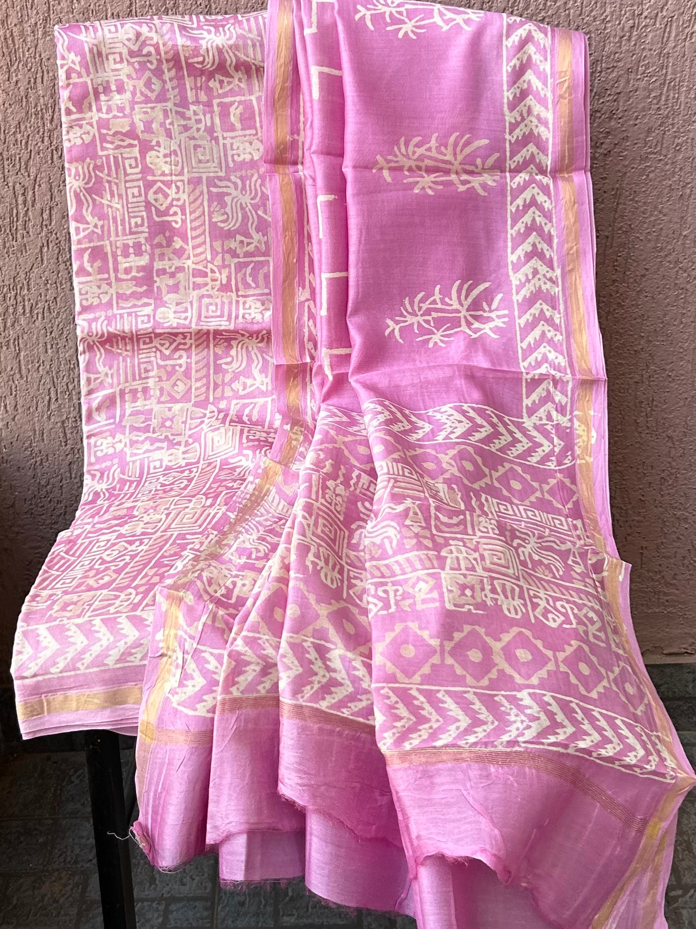 Chanderi Silk Cotton Hand Blockprint Dress Material