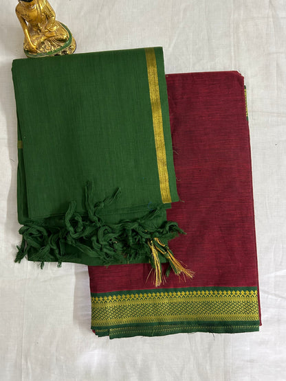 Maroon Green Mangalagiri Cotton Dress Material