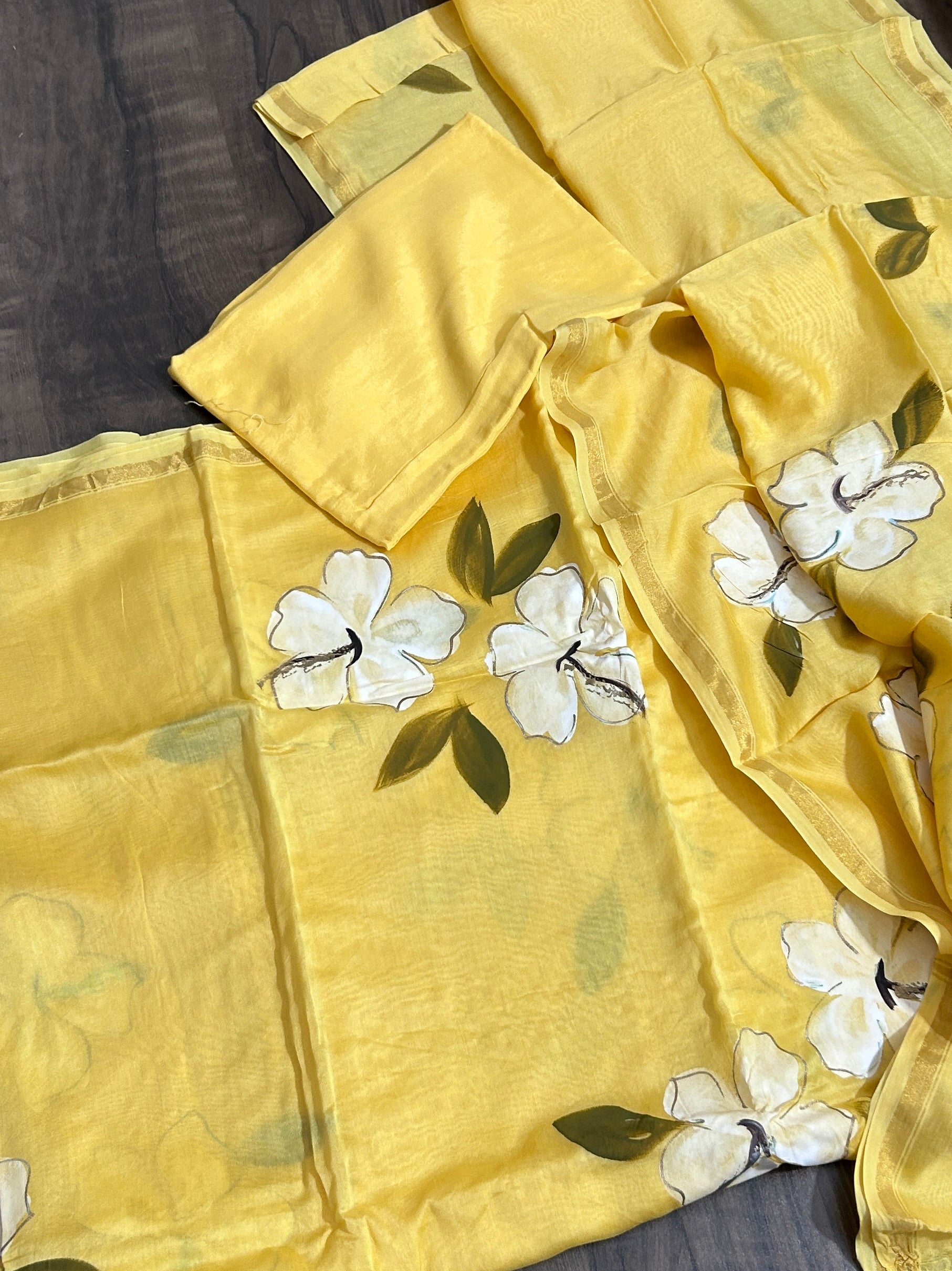 Hand painted  Chanderi Silk Cotton  Dress Material