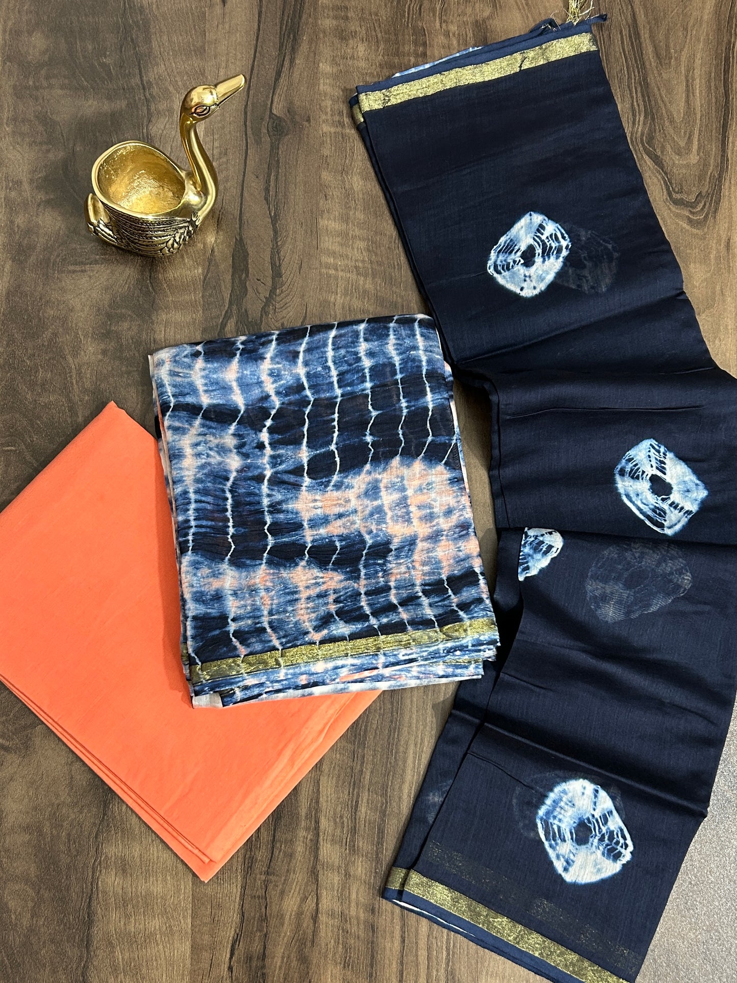 Indigo Tie and Dye Chanderi Silk Cotton Dress Material