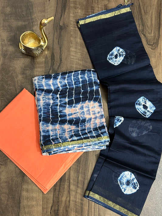 Indigo Tie and Dye Chanderi Silk Cotton Dress Material