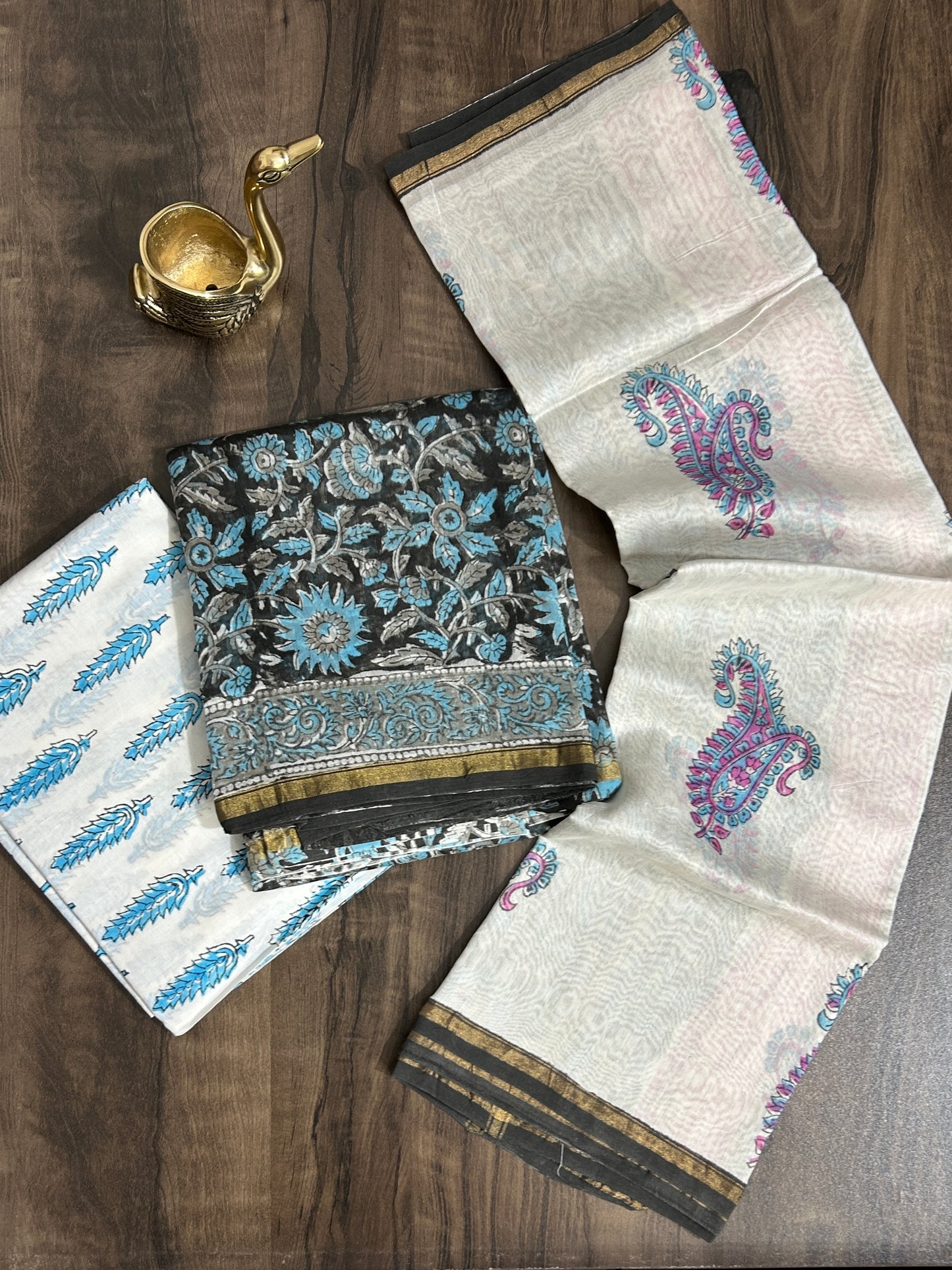 Hand BlockPrint Chanderi Silk Cotton Dress Material