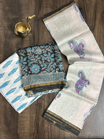 Hand BlockPrint Chanderi Silk Cotton Dress Material