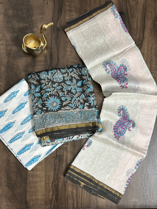 Hand BlockPrint Chanderi Silk Cotton Dress Material